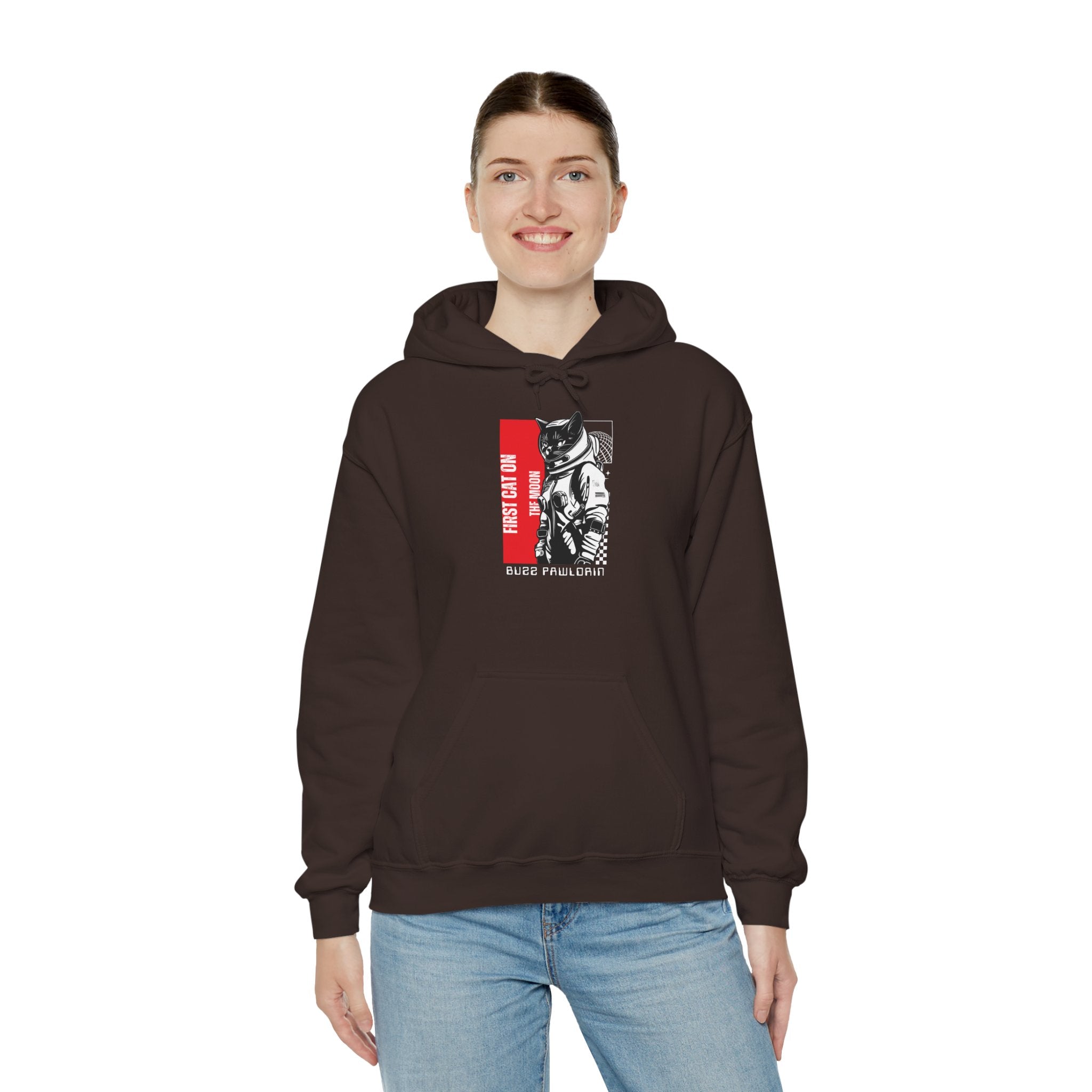 First Cat on the Moon Buzz Pawldrin Astronaut Graphic Unisex Hoodie,