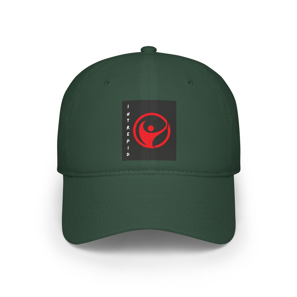 Intrepid Red Circular Logo Baseball Cap | Minimal Emblem, Black Square Patch