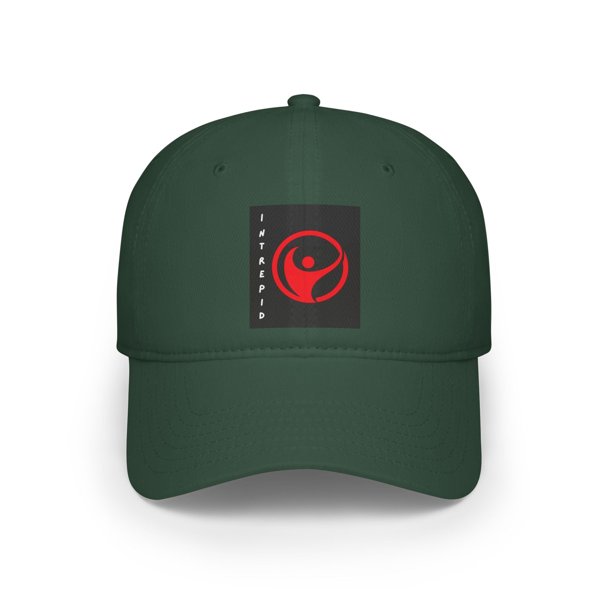 Intrepid Red Circular Logo Baseball Cap | Minimal Emblem, Black Square Patch