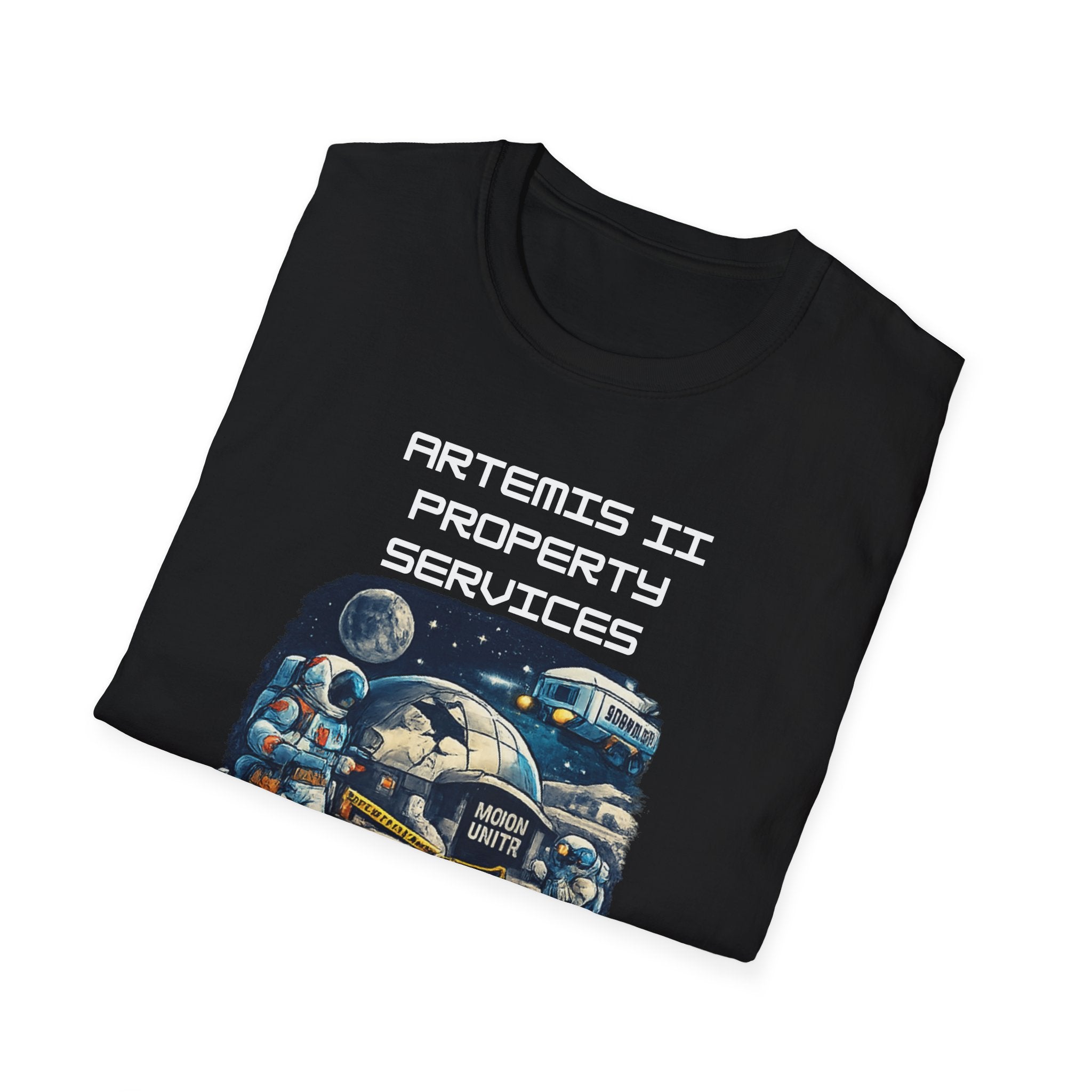Moonbase Property Services T-Shirt — 'Artemis II Property Services' Space Repair Crew  funny Tee