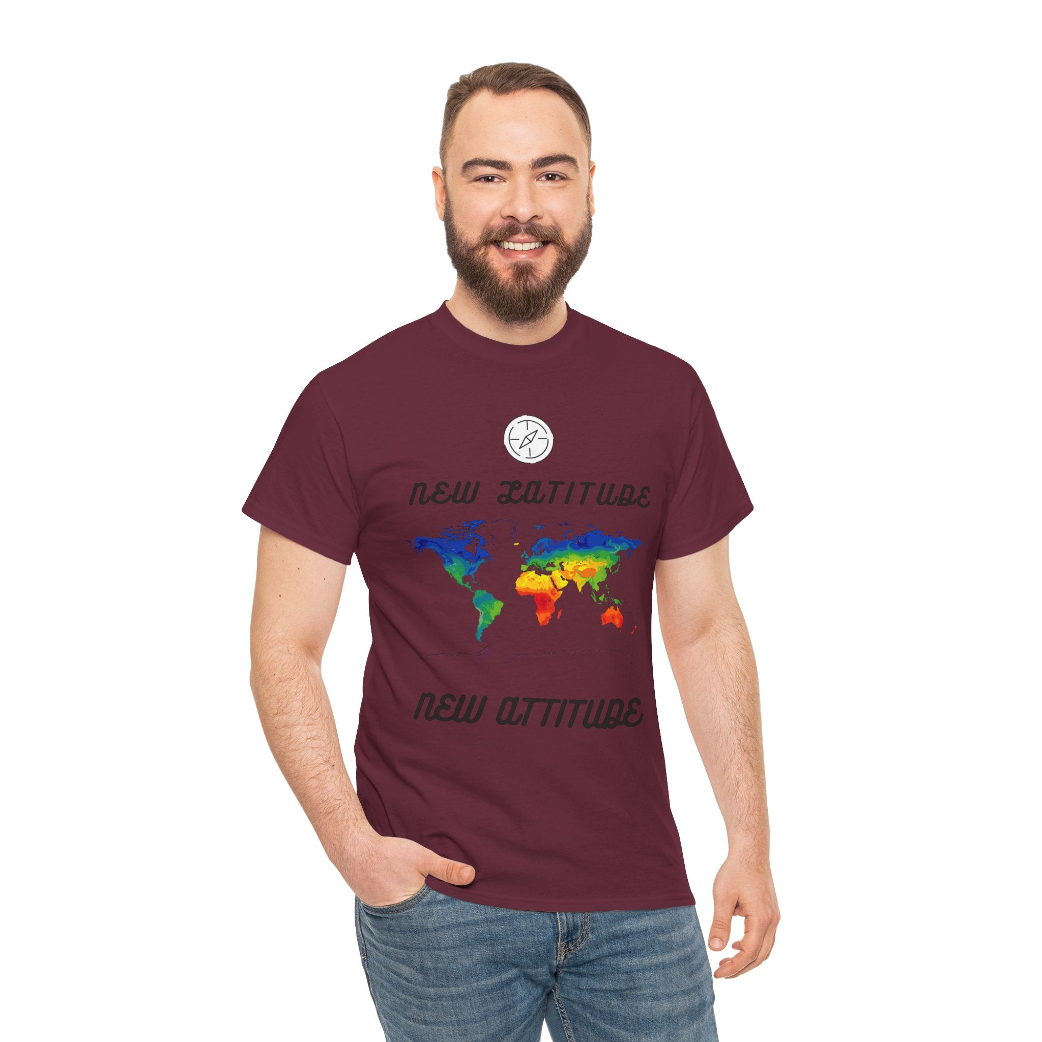 New Latitude New Attitude world map T-Shirt | rainbow map graphic