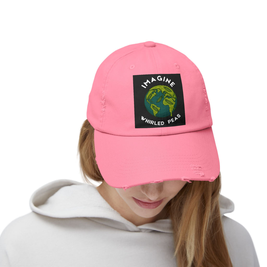 Imagine Whirled Peas Distressed Cap – World Peace Pun Hat