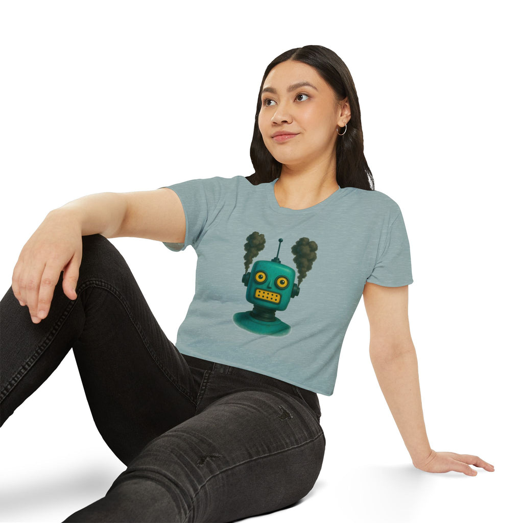 Green Retro Robot Head crop top | Steam-punk robot graphic