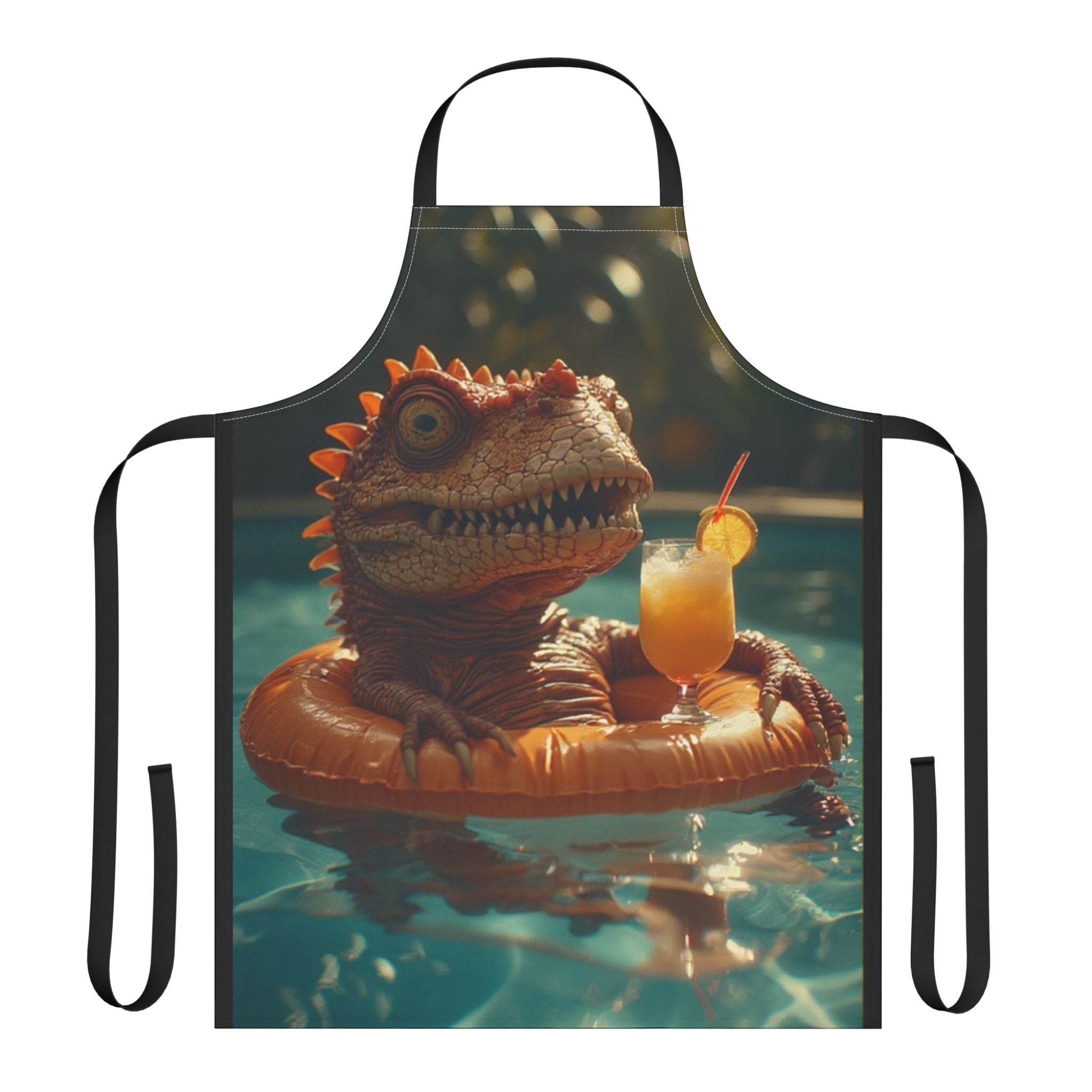 Apron with Colada Rex in a Pool Float with Drink