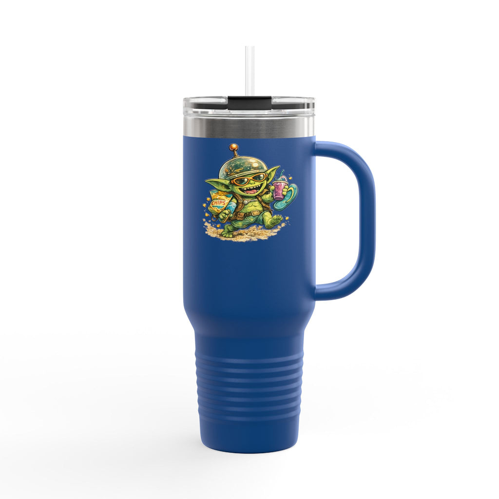 40oz Insulated Travel Mug — Cute Alien Beach Cartoon Tumbler with Handle