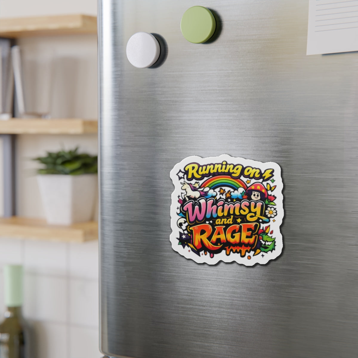 Running on Whimsy and Rage Die-Cut Magnets | Colorful Cartoon Sticker Magnet