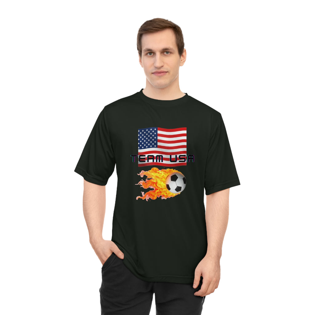Team USA Flaming Soccer Ball T-Shirt | American Flag Soccer Tee SPF protection