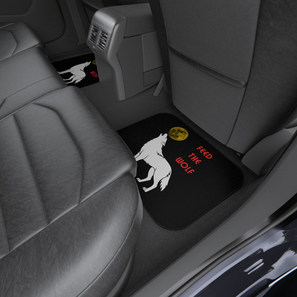 Howling Wolf with Moon car mats | Feed the Wolf floor mats (set of 4)