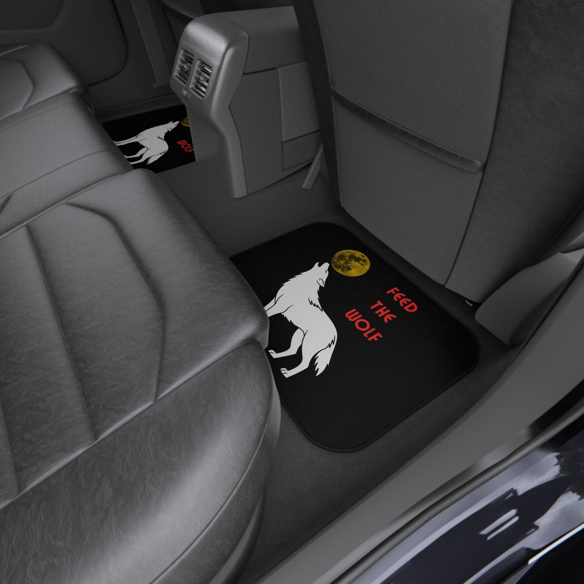 Howling Wolf with Moon car mats | Feed the Wolf floor mats (set of 4)