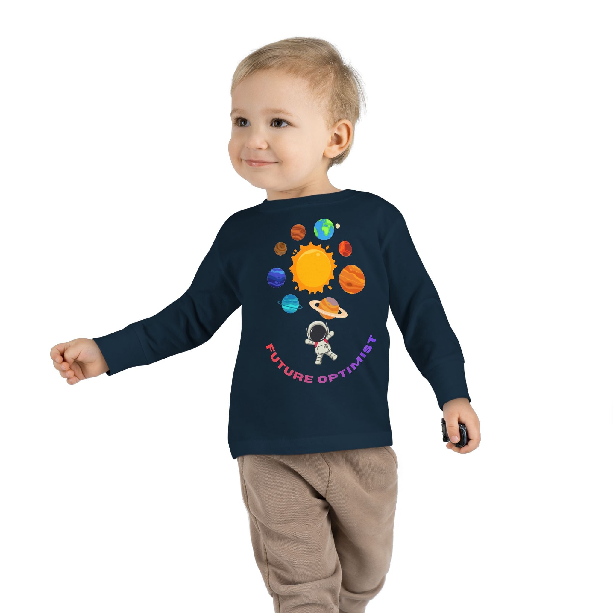Future Optimist Astronaut toddler long sleeve tee | Solar System planets design