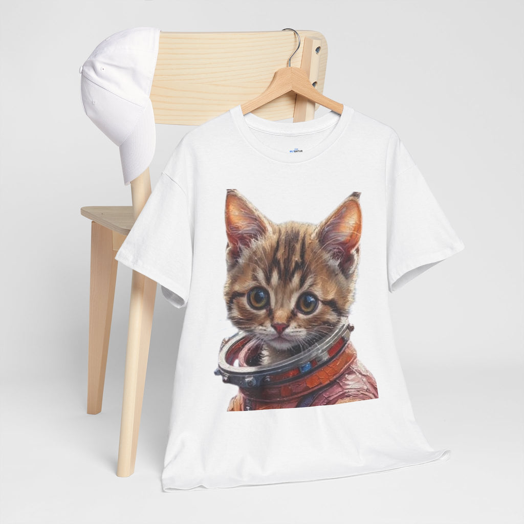 Astronaut Kitty Unisex Heavy Cotton Tee, Cute Cat Shirt, Animal lover gift, Space themed apparel, Funny cat t-shirt, Unique cat design