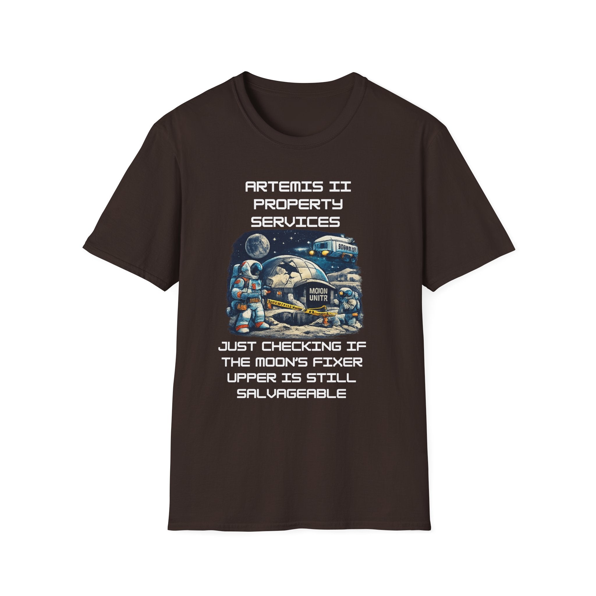 Moonbase Property Services T-Shirt — 'Artemis II Property Services' Space Repair Crew  funny Tee