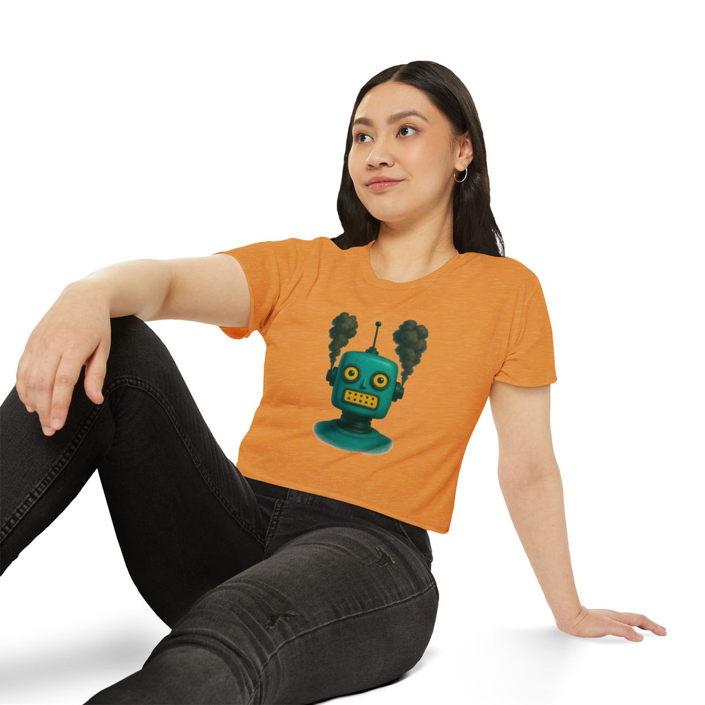 Green Retro Robot Head crop top | Steam-punk robot graphic