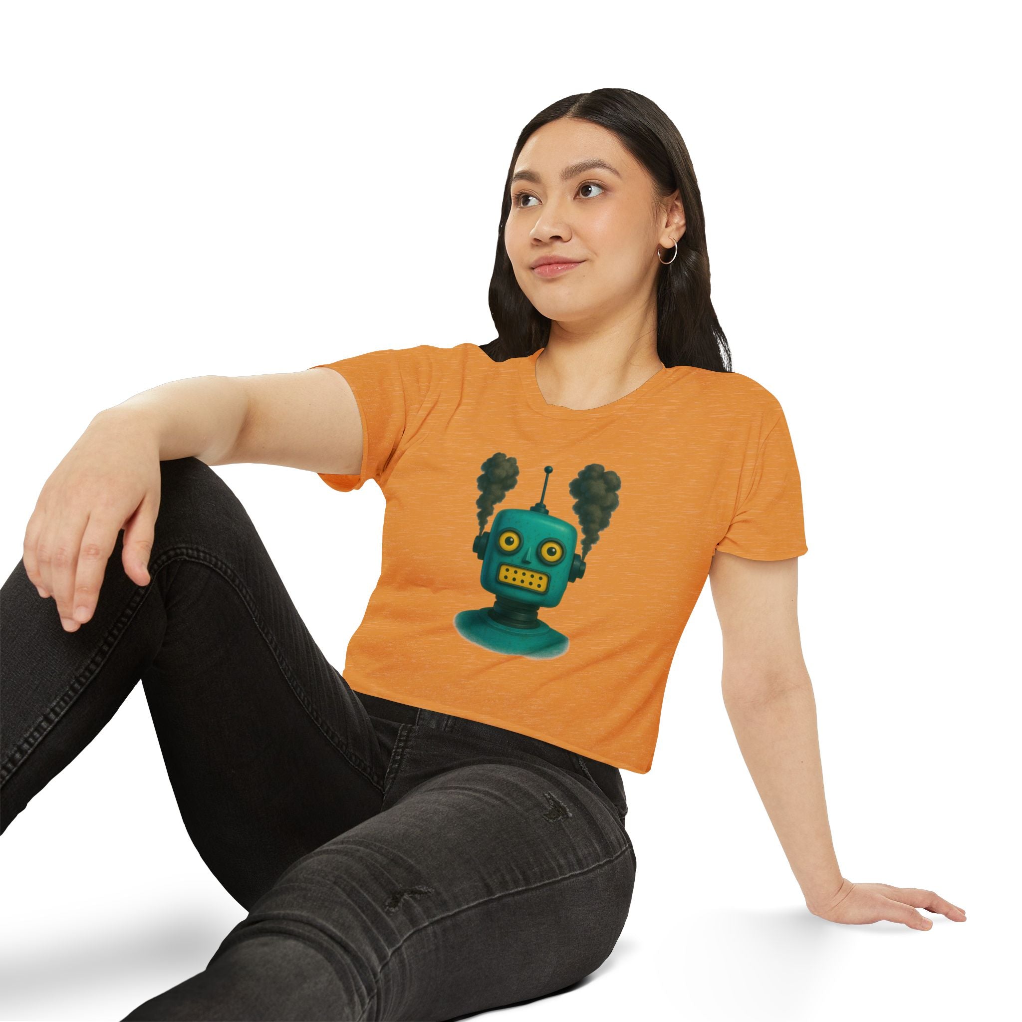 Green Retro Robot Head crop top | Steam-punk robot graphic