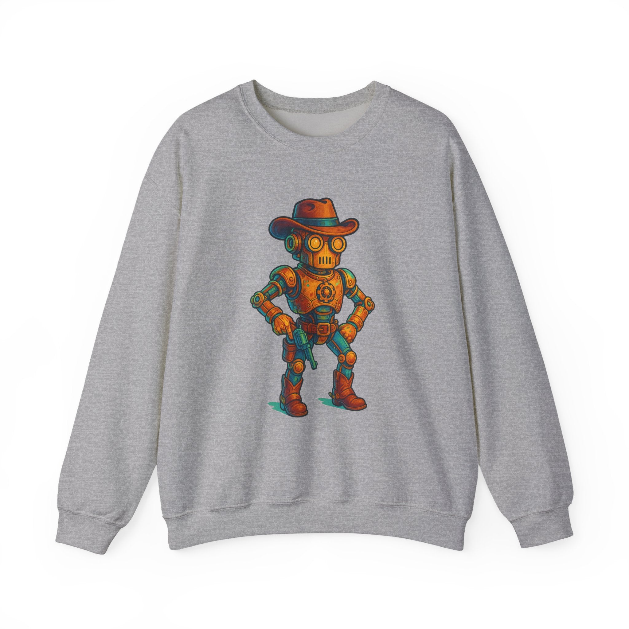 Steampunk Cowboy Robot Crewneck Sweatshirt | Retro Western Robot Artwork