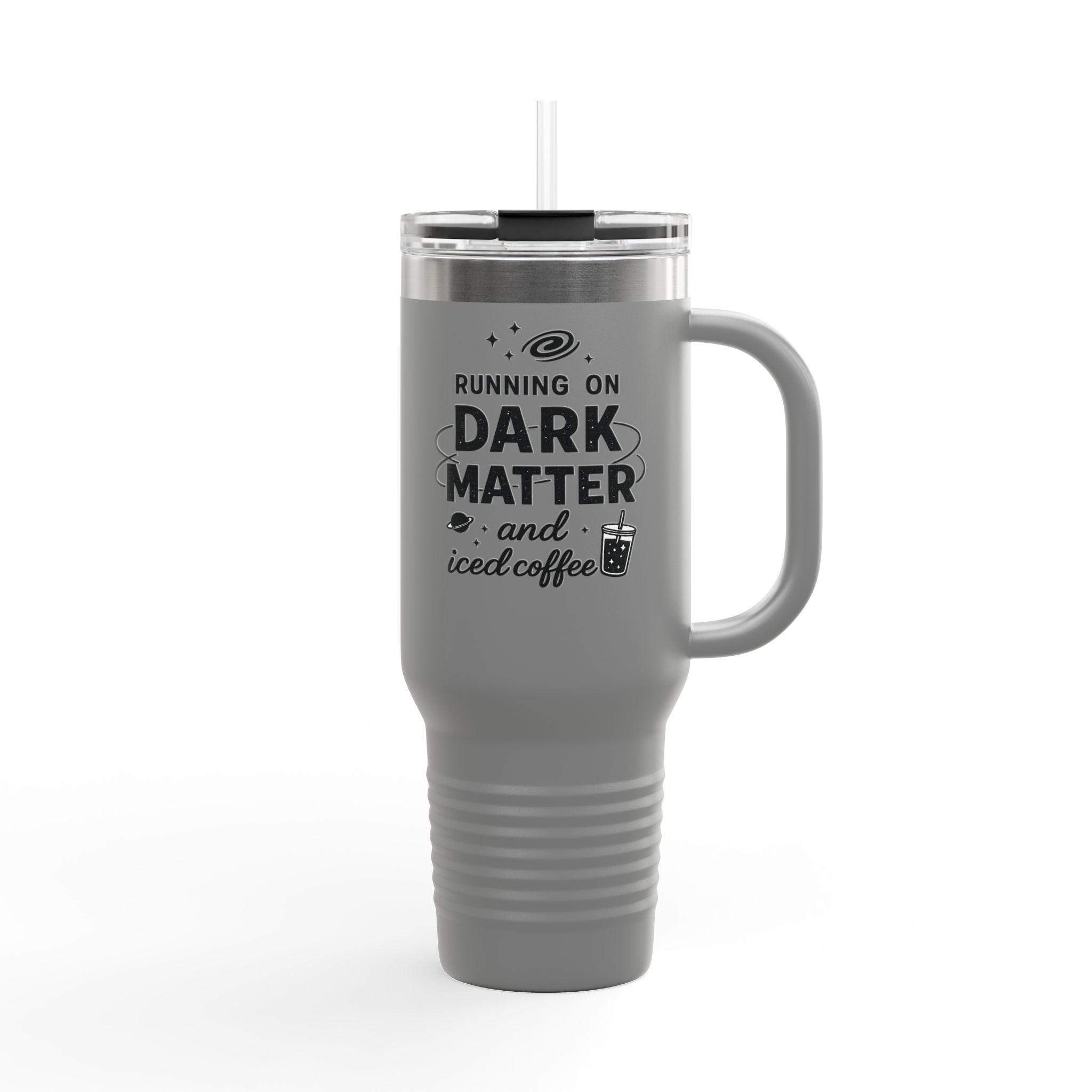 Running on Dark Matter and Iced Coffee 40oz Travel Mug, gift for science lovers
