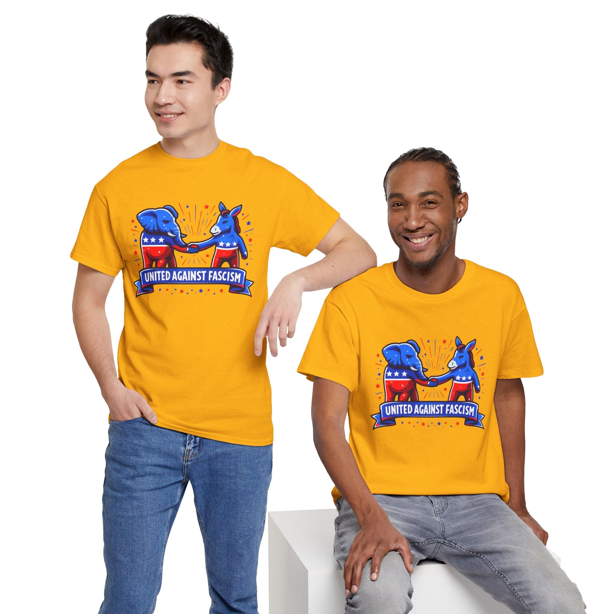 United Against Fascism Democratic Donkey and Republican Elephant T-Shirt