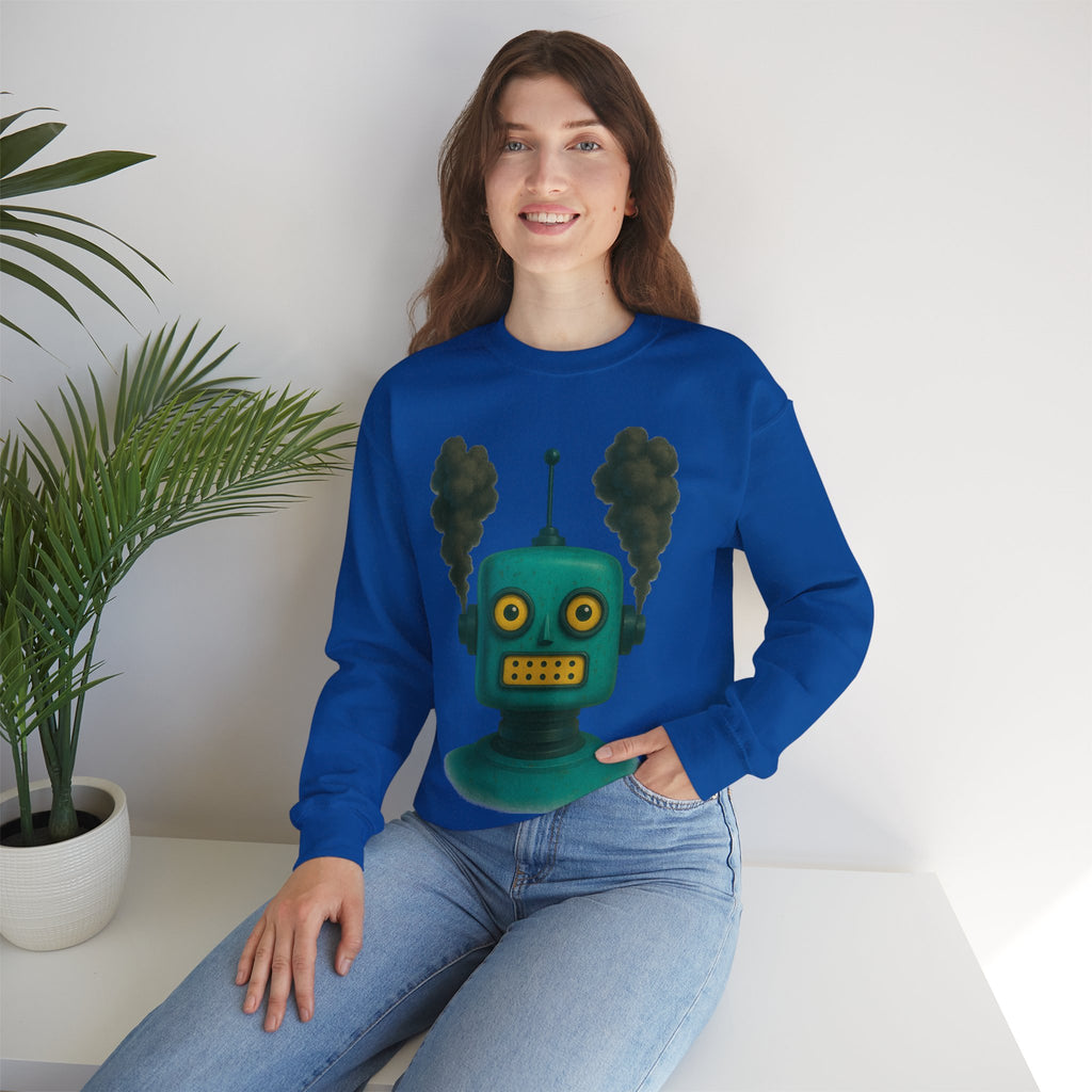 Smoking Robot Graphic Unisex Sweatshirt, Cozy Crewneck Top