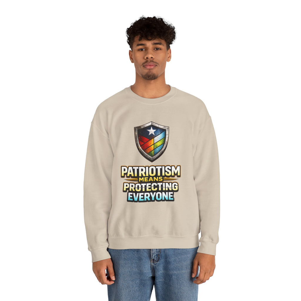 Patriotism Means Protecting Everyone Sweatshirt | Rainbow Shield Flag Design