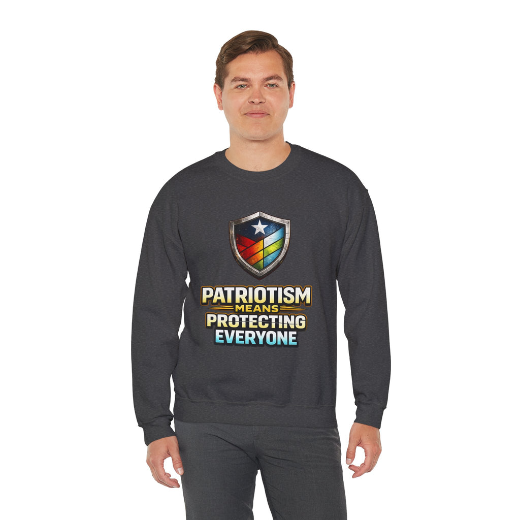 Patriotism Means Protecting Everyone Sweatshirt | Rainbow Shield Flag Design