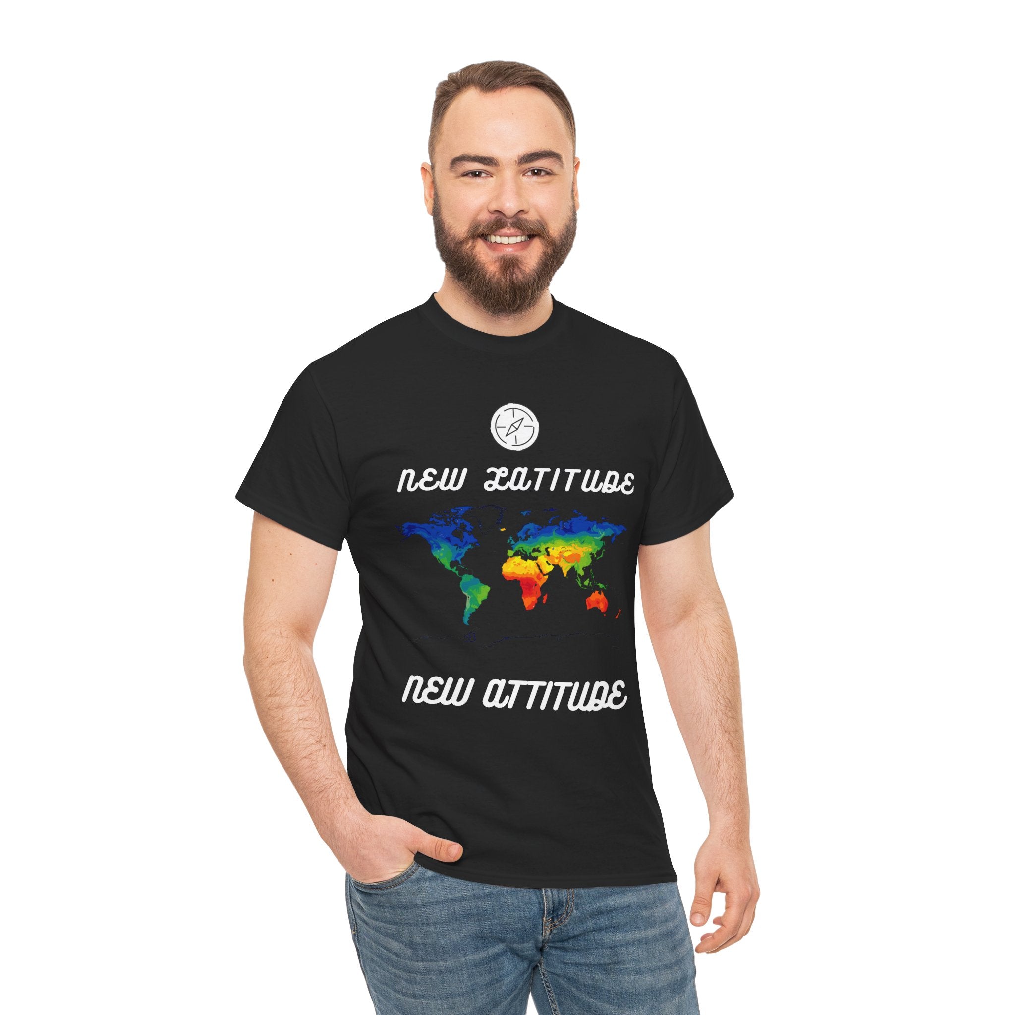 New Latitude New Attitude world map T-Shirt | rainbow map graphic