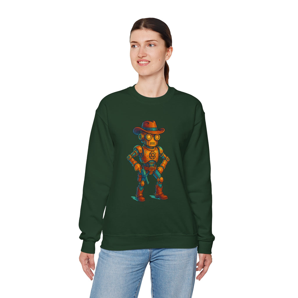 Steampunk Cowboy Robot Crewneck Sweatshirt | Retro Western Robot Artwork