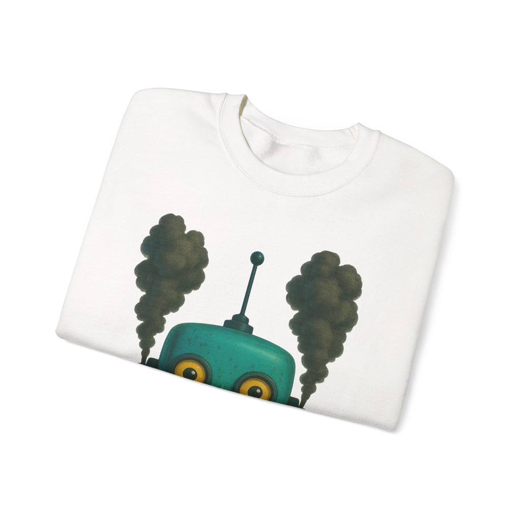 Smoking Robot Graphic Unisex Sweatshirt, Cozy Crewneck Top