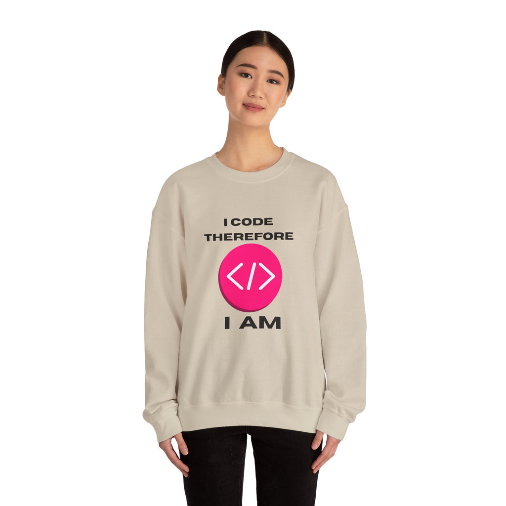 I Code Therefore I Am Crewneck Sweatshirt – Coding Humor Apparel