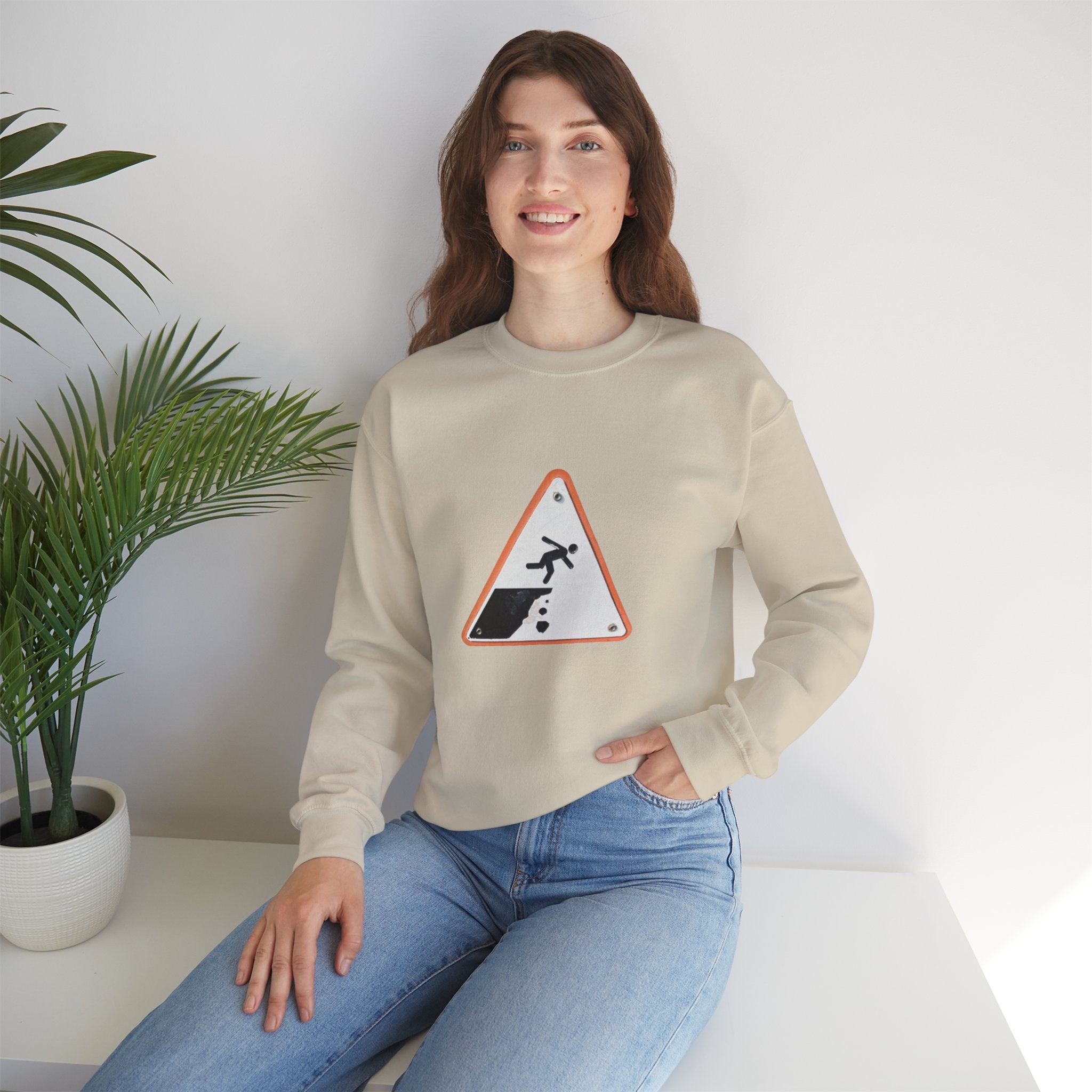 Irish Cliff Edge Warning sign funny Graphic Crewneck Sweatshirt: