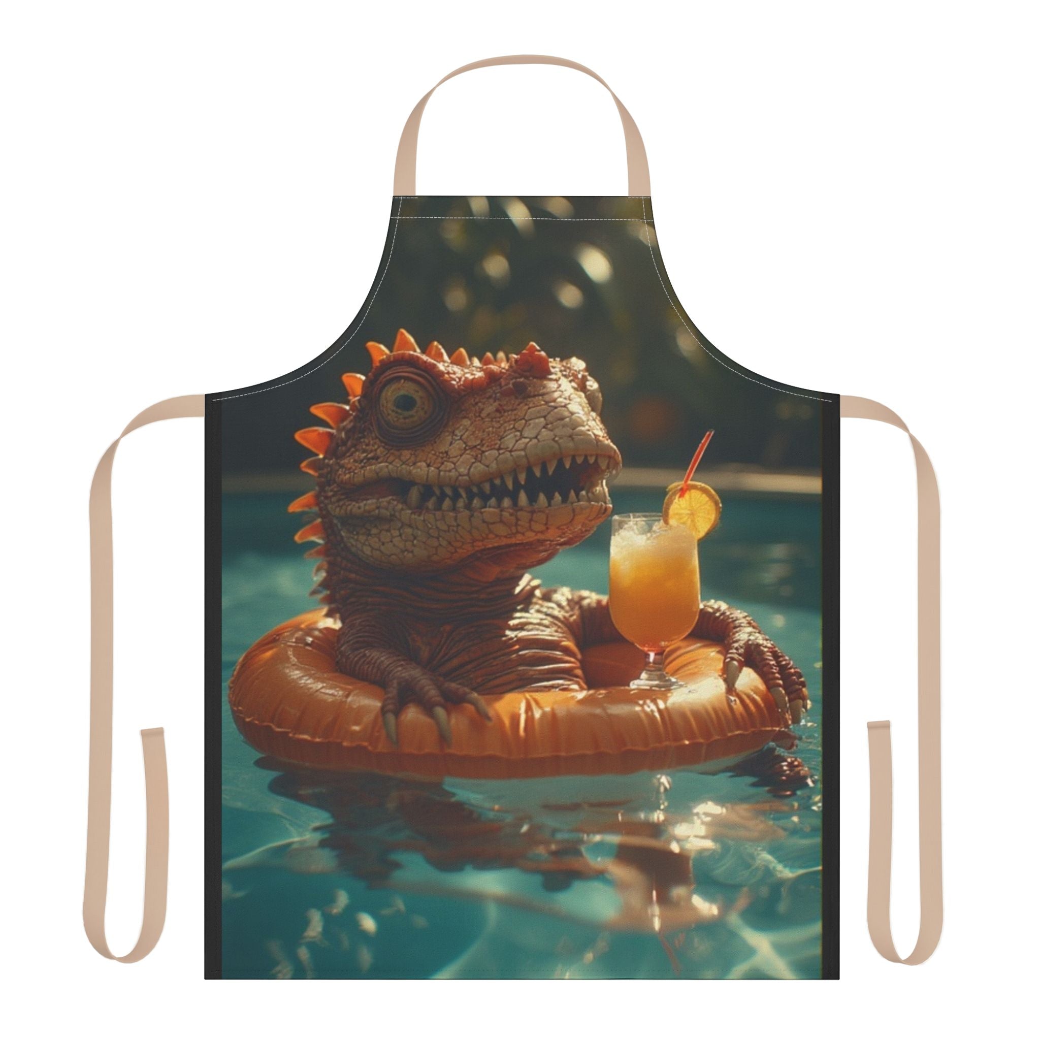 Apron with Colada Rex in a Pool Float with Drink