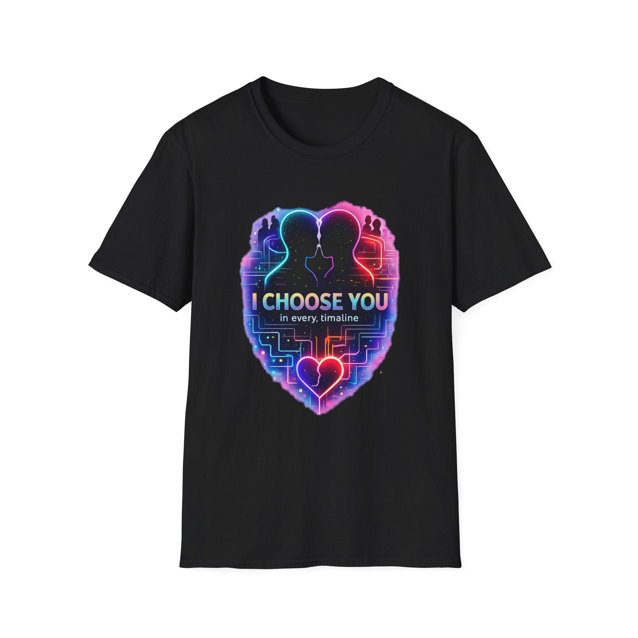 I Choose You  in Every Timeline silhouette heart T-Shirt | Neon LBGTQ couple, love phrase