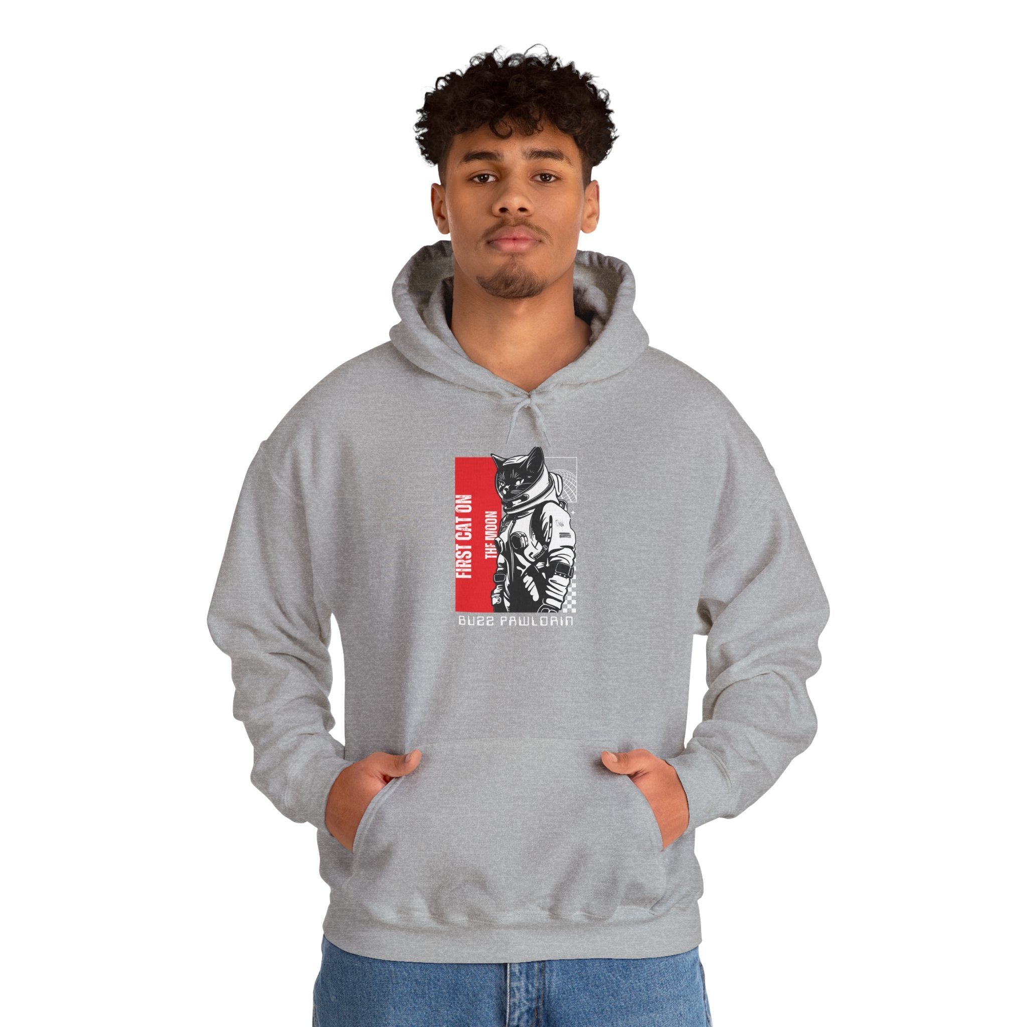 First Cat on the Moon Buzz Pawldrin Astronaut Graphic Unisex Hoodie,