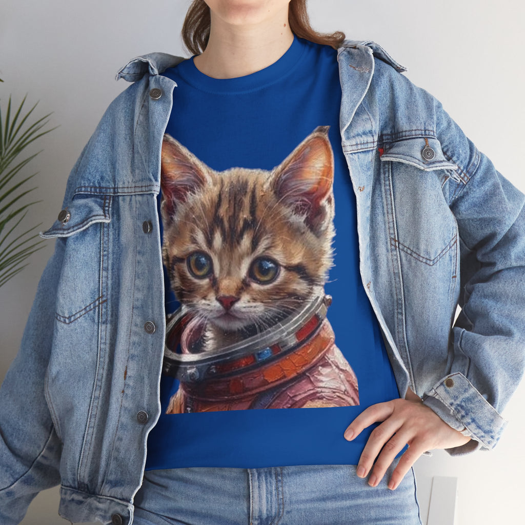 Astronaut Kitty Unisex Heavy Cotton Tee, Cute Cat Shirt, Animal lover gift, Space themed apparel, Funny cat t-shirt, Unique cat design