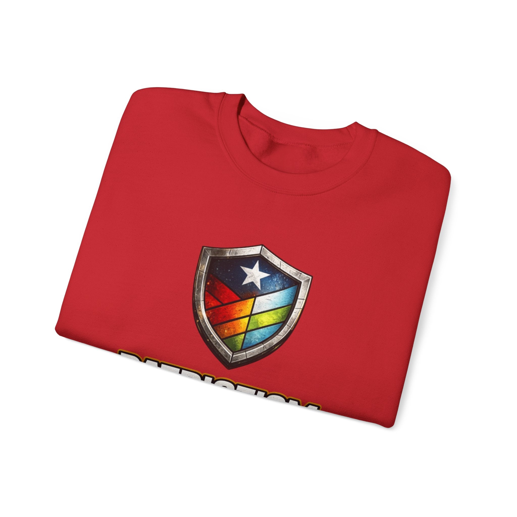 Patriotism Means Protecting Everyone Sweatshirt | Rainbow Shield Flag Design