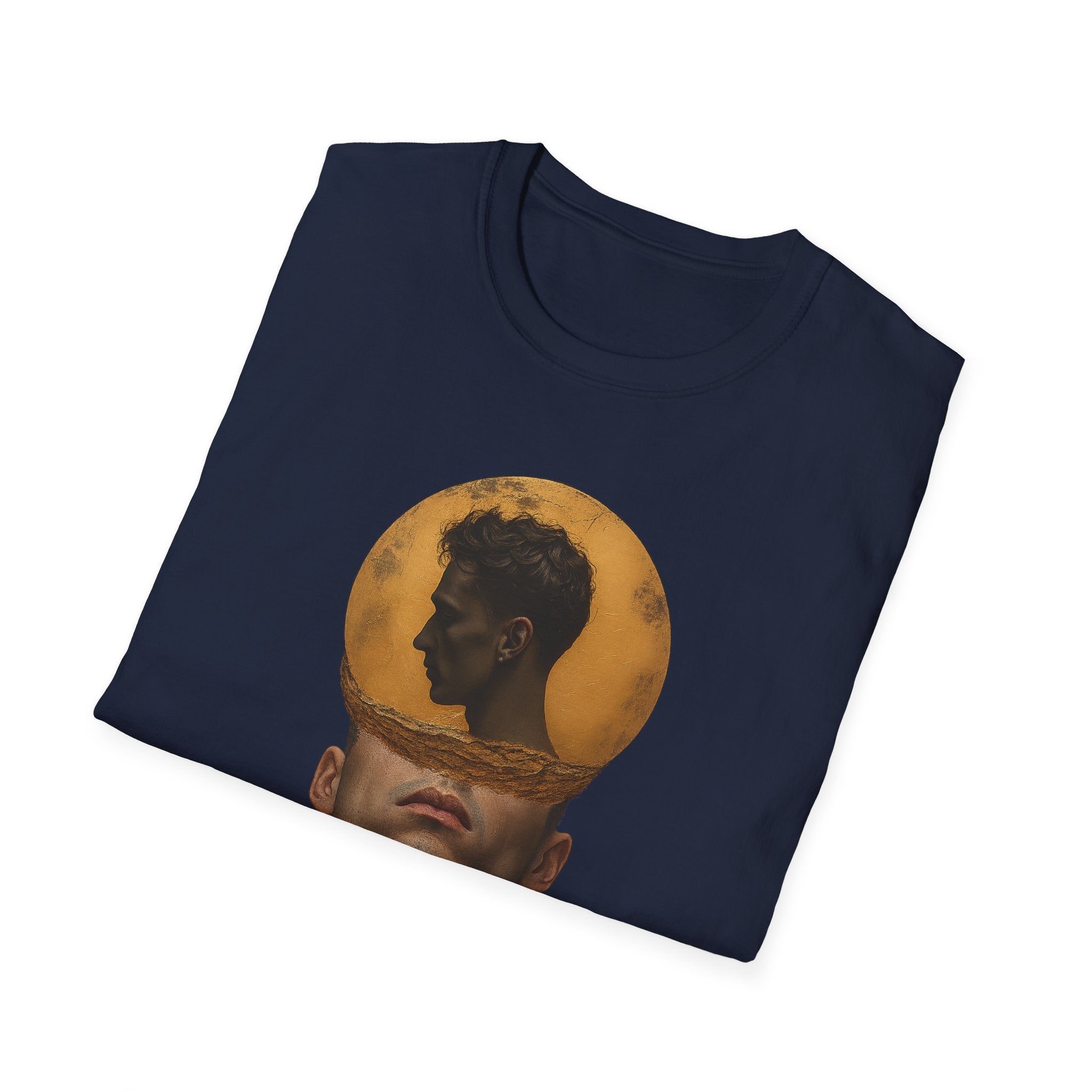 Surreal Double Portrait T-Shirt | Abstract Head Silhouette, Moon Circle