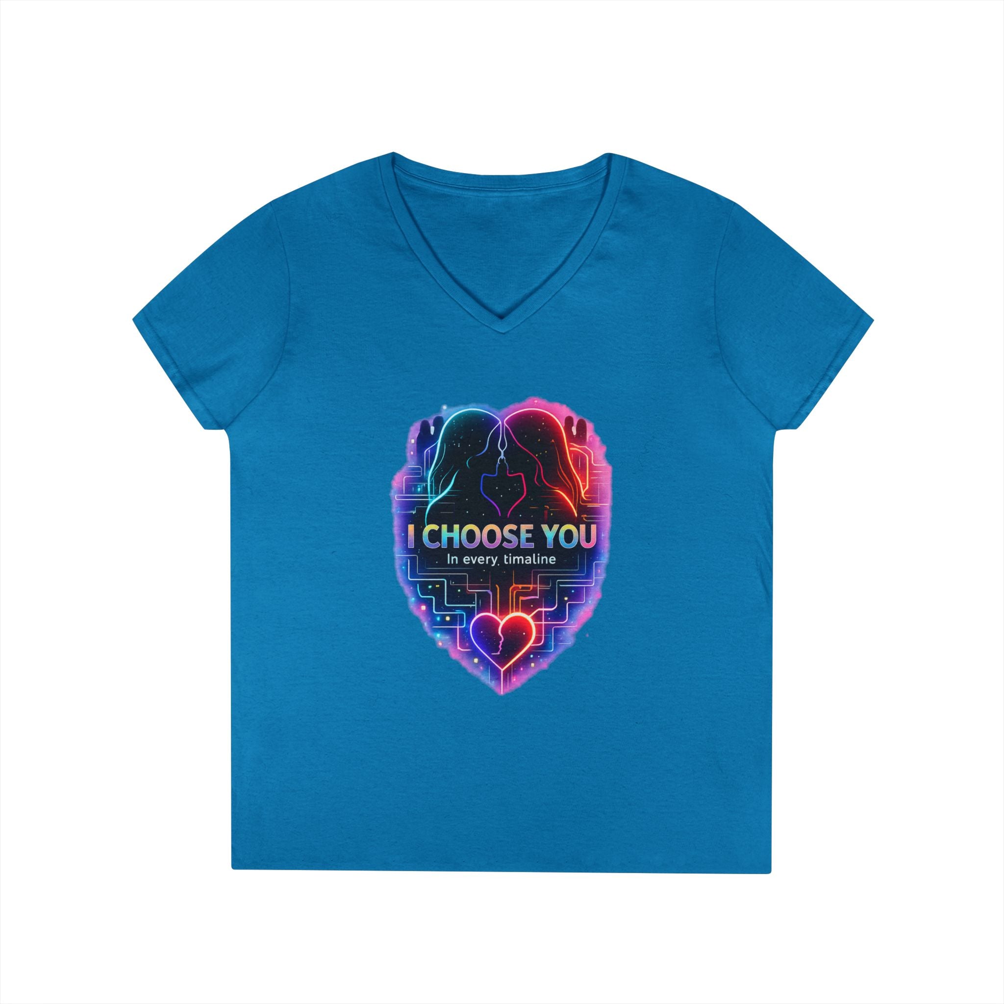 I Choose You in Every Timeline Heart Graphic Women's V-Neck T-Shirt | Neon Retro LGBTQ Love