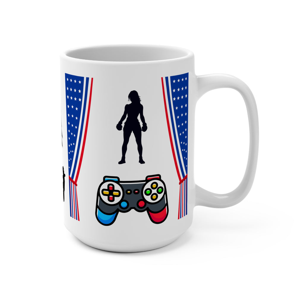 Caffeinate, Fight Fascism, Play Game Eagle with American Flag Mug | 15oz