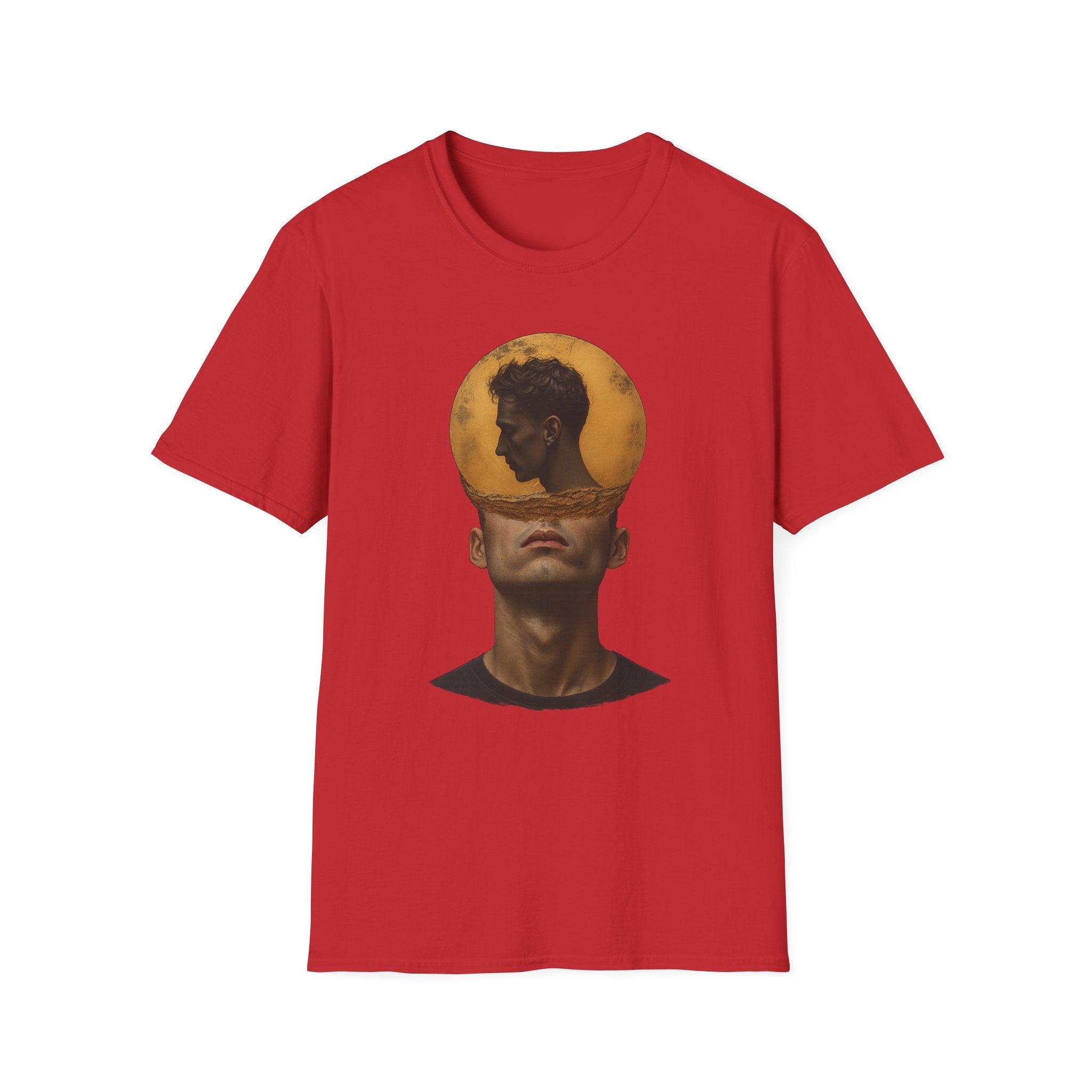 Surreal Double Portrait T-Shirt | Abstract Head Silhouette, Moon Circle