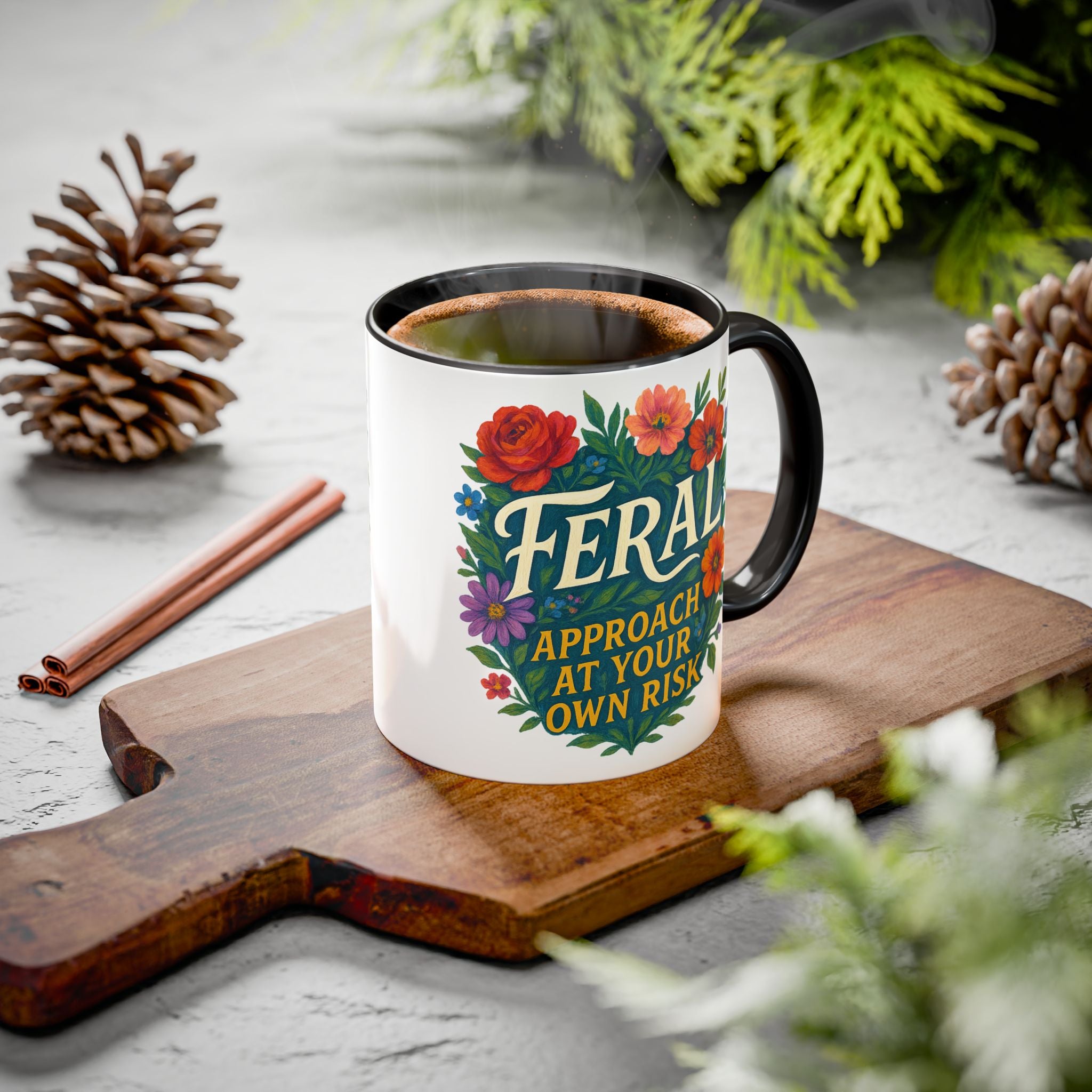 Feral Approach at Your Own Risk Mug | Floral Illustration, Ceramic Coffee Cup