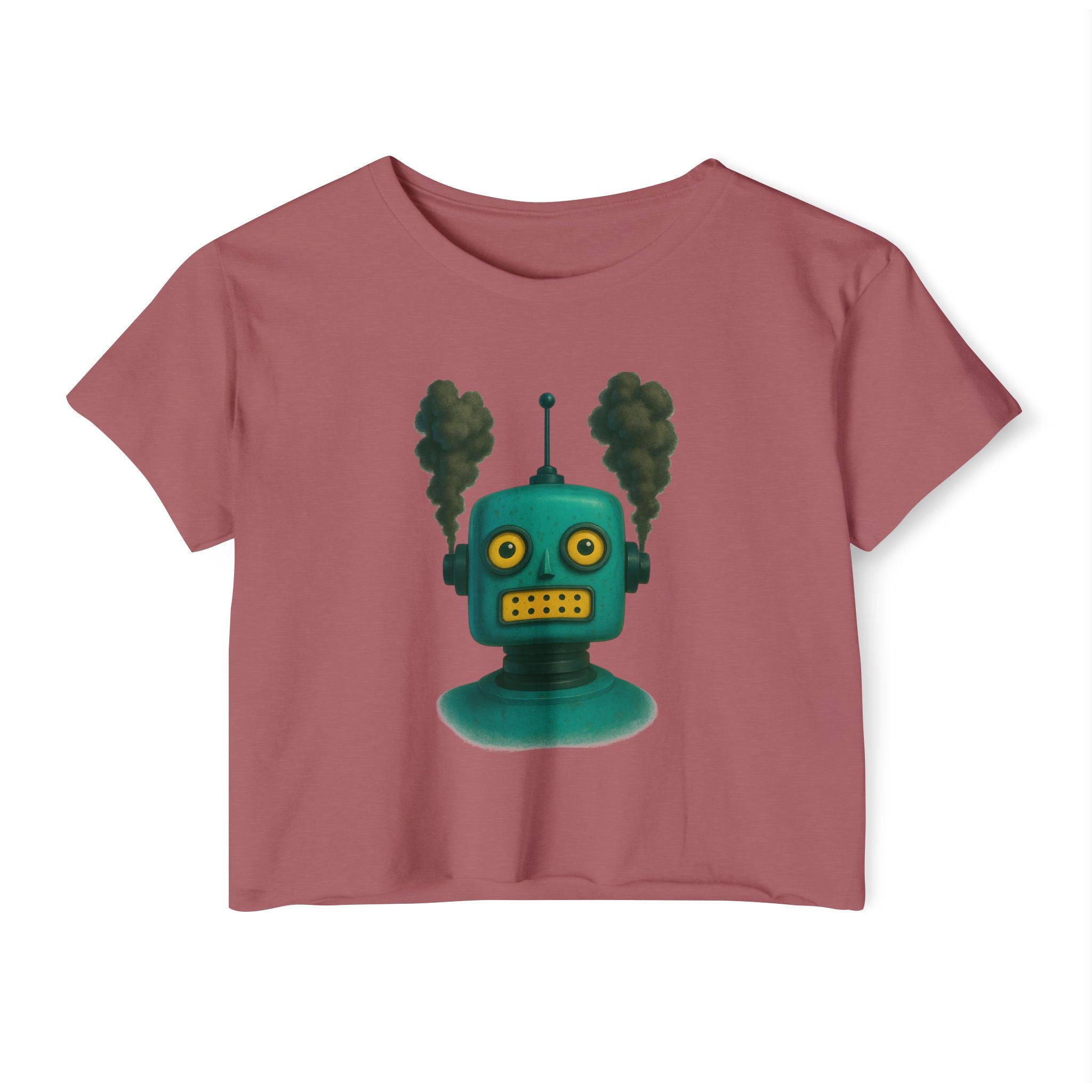 Green Retro Robot Head crop top | Steam-punk robot graphic