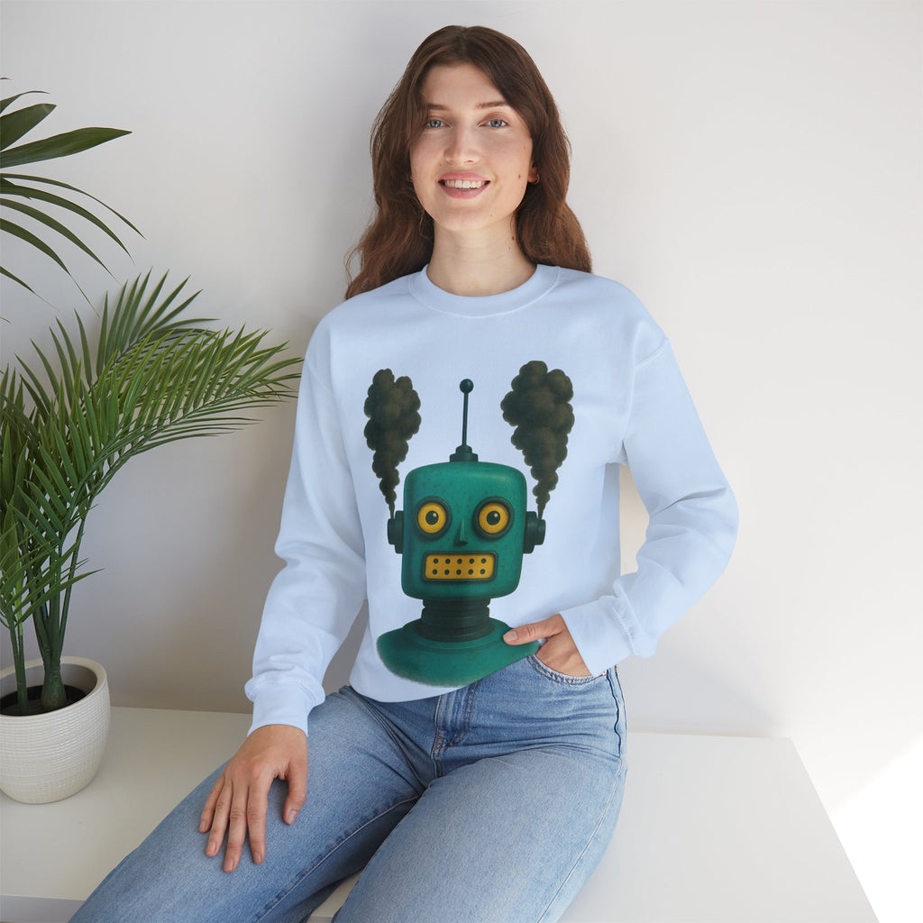 Smoking Robot Graphic Unisex Sweatshirt, Cozy Crewneck Top