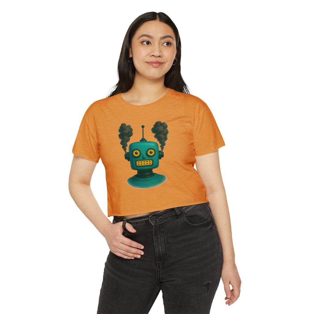 Green Retro Robot Head crop top | Steam-punk robot graphic