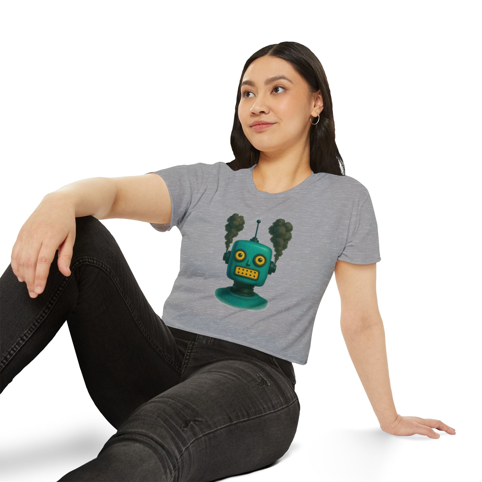 Green Retro Robot Head crop top | Steam-punk robot graphic