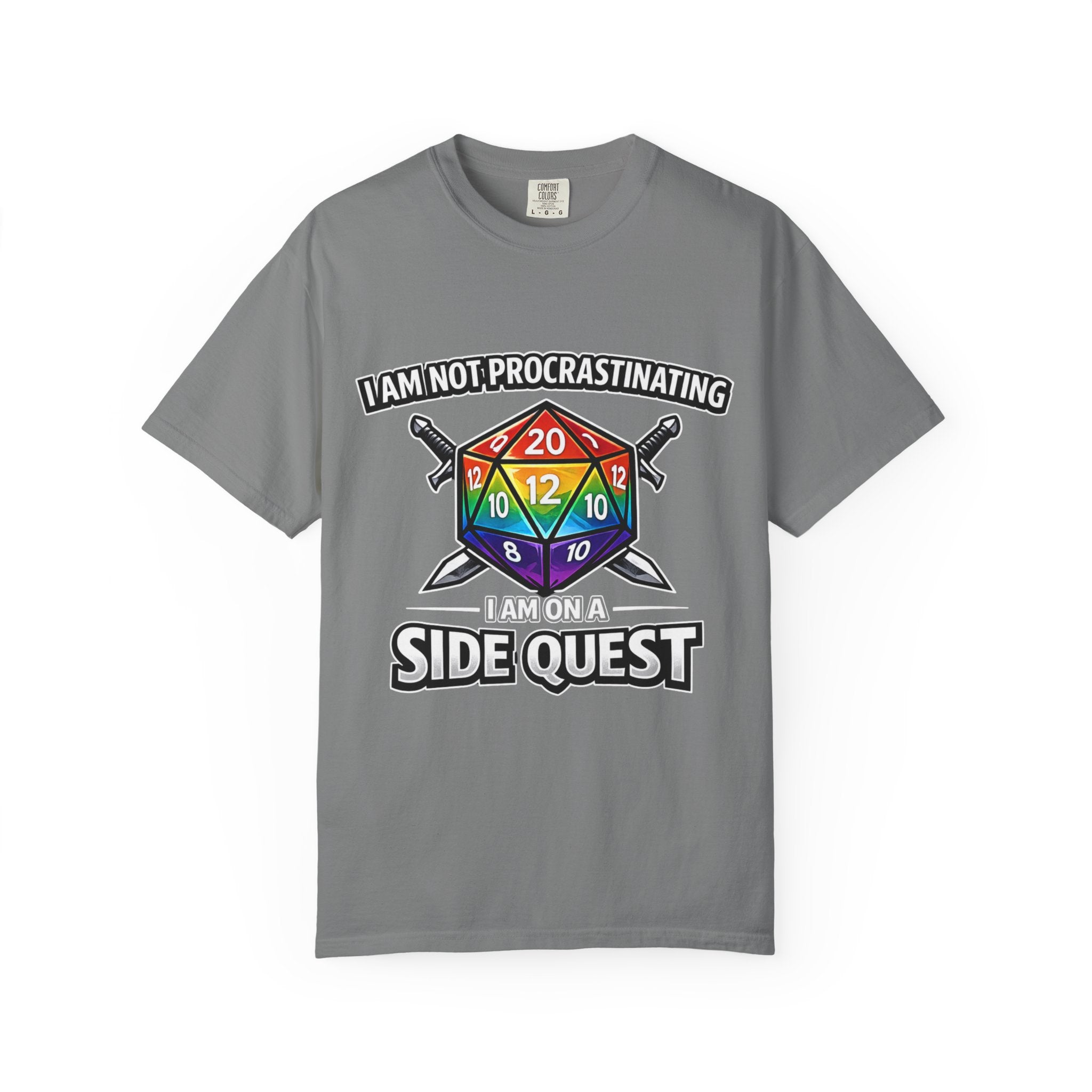 Nerd Humor Gaming I Am Not Procrastinating Side Quest T-shirt | Rainbow D20 Dice RPG Tee Comfort Colors tee