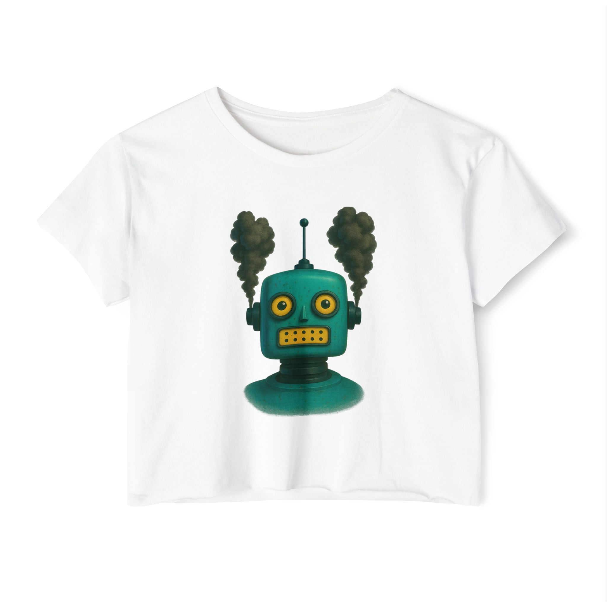Green Retro Robot Head crop top | Steam-punk robot graphic