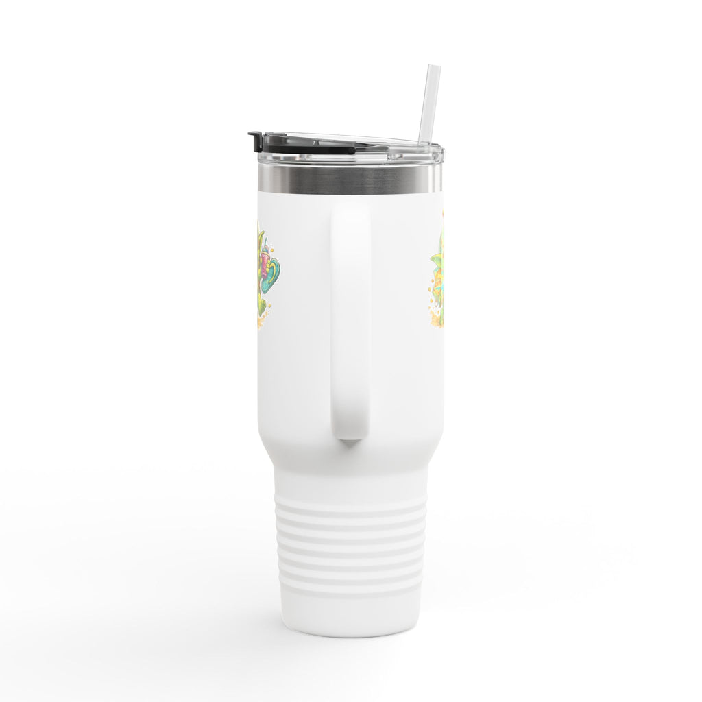 40oz Insulated Travel Mug — Cute Alien Beach Cartoon Tumbler with Handle