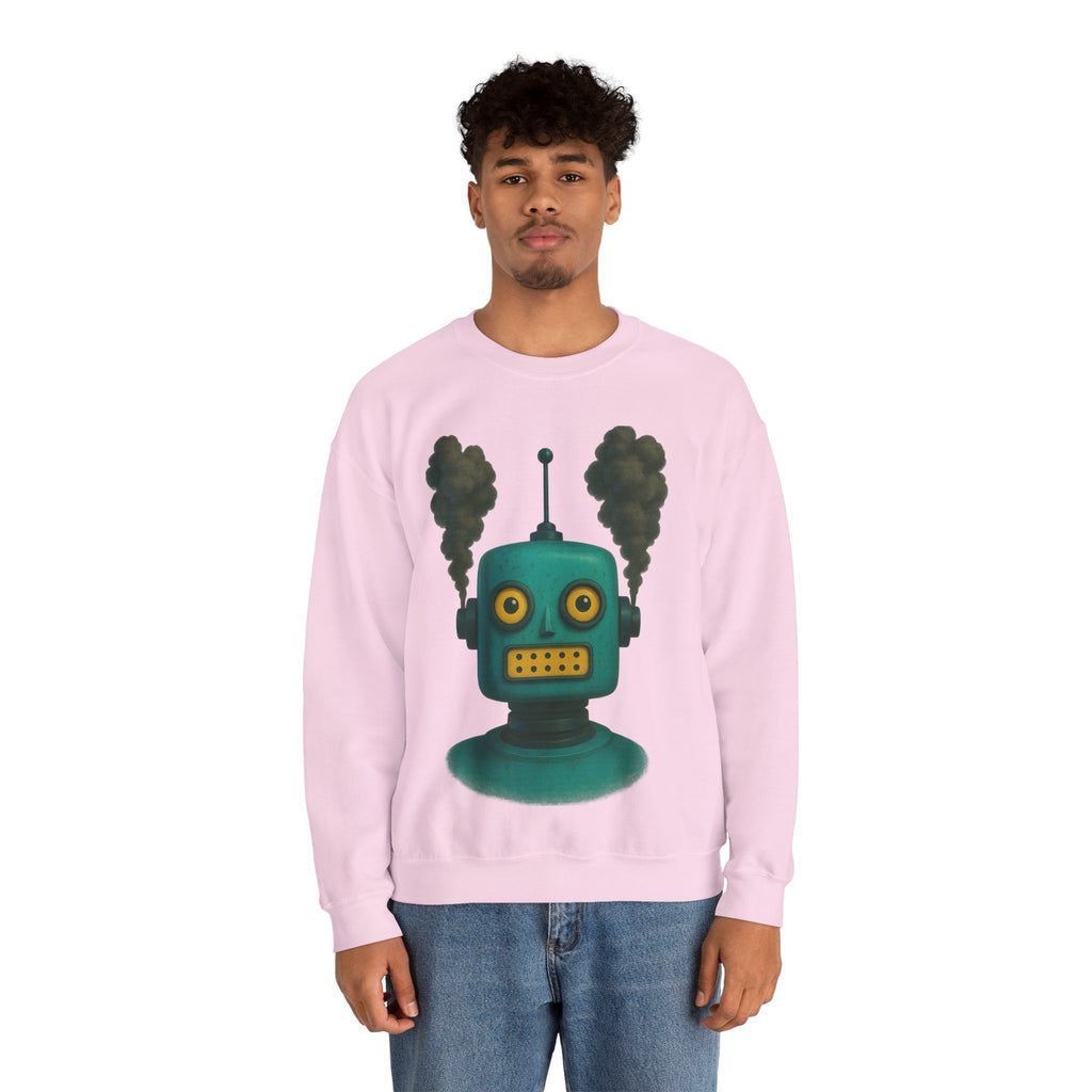 Smoking Robot Graphic Unisex Sweatshirt, Cozy Crewneck Top