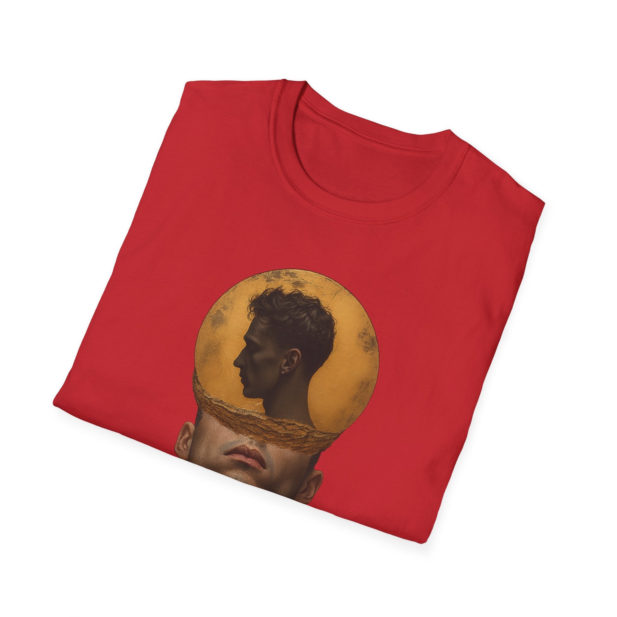 Surreal Double Portrait T-Shirt | Abstract Head Silhouette, Moon Circle