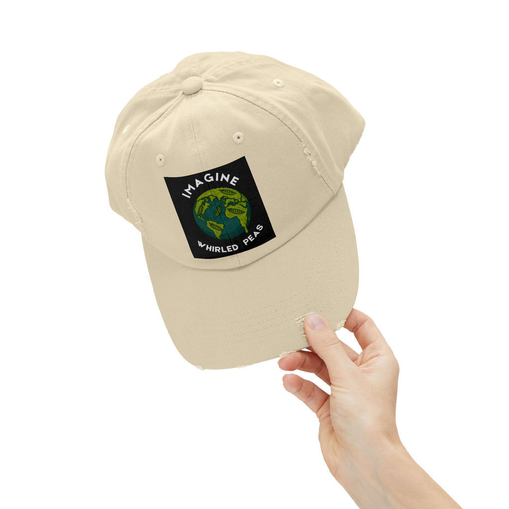 Imagine Whirled Peas Distressed Cap – World Peace Pun Hat