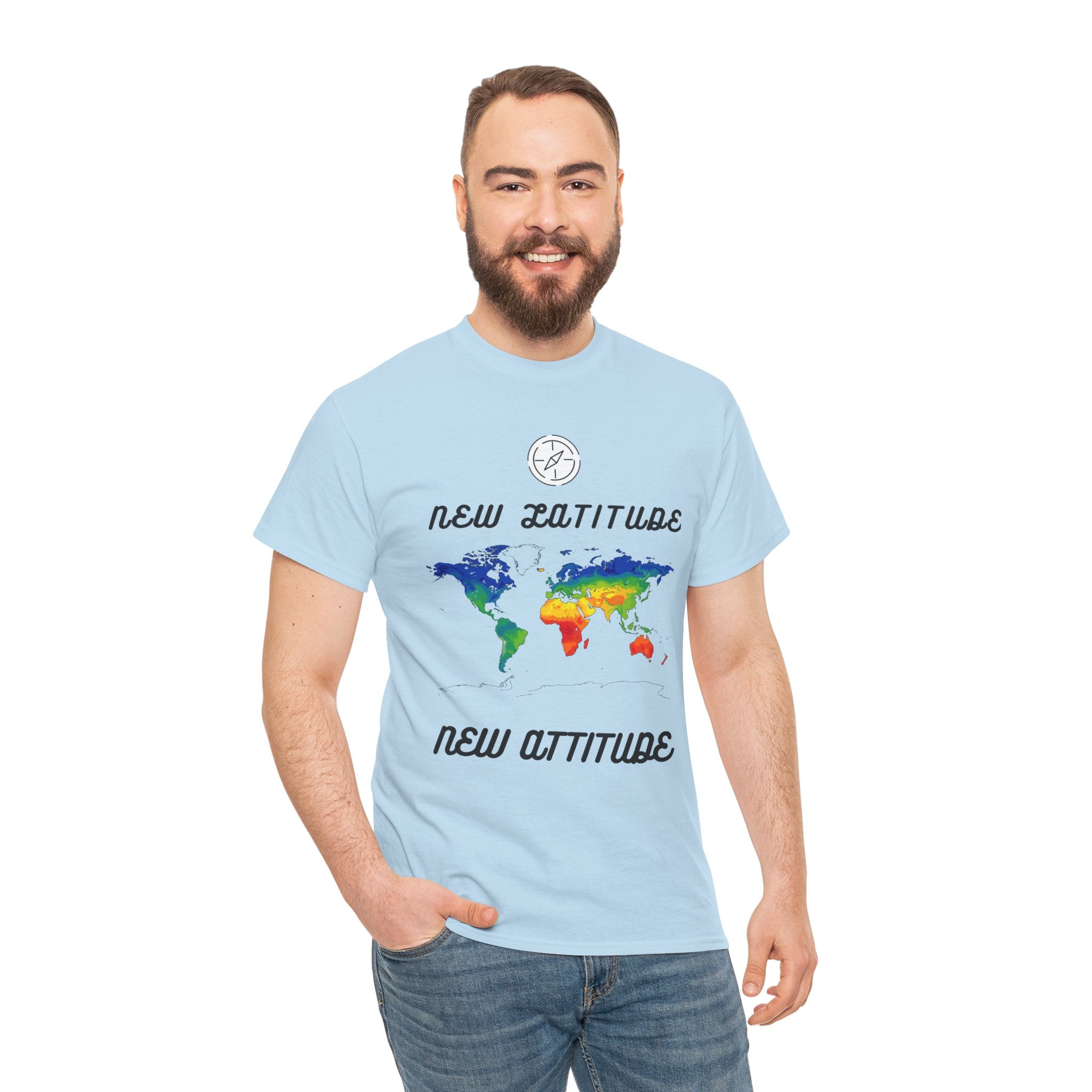 New Latitude New Attitude world map T-Shirt | rainbow map graphic